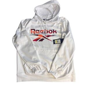 Reebok White Logo Hoodie Men’s Large L Athletic Pullover Sweatshirt NWT
